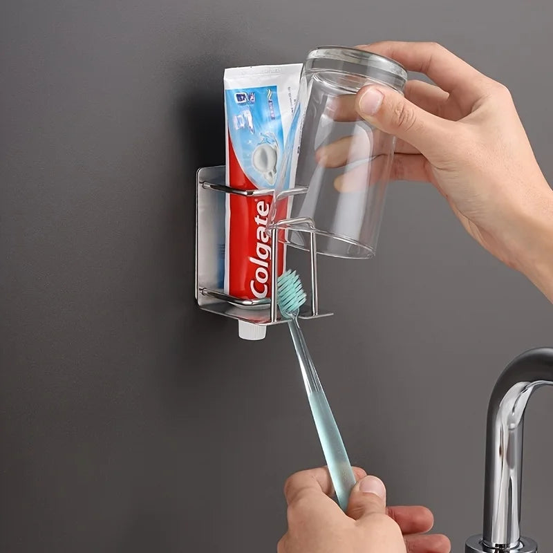 porte gobelet mural support tube dentifrice brosse dents moderne minimaliste transparent argenté