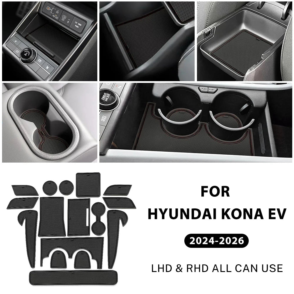 tapis sol antidérapant adhésif hyundai kona ev 2024 2026 noir rouge moderne pvc