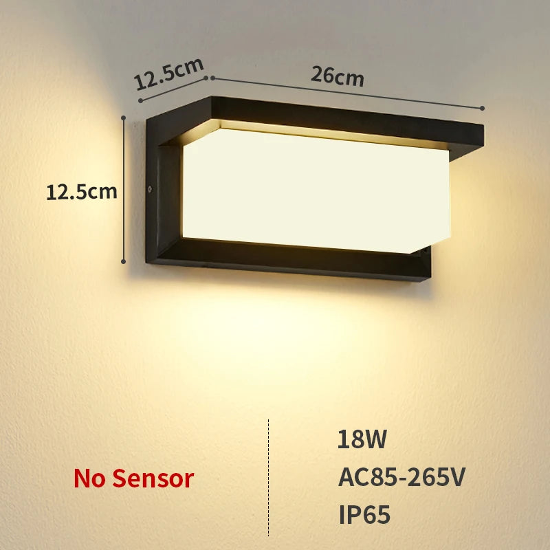 éclairage extérieur led applique murale moderne radar ip65 noir hydrofuge 18w 30w