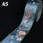 rubans décoratifs brodés fleurs feuilles oiseaux polyester large rouge bleu orange jaune marron gris