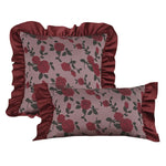 taies d'oreiller jacquard fleur roses rouges feuilles vertes vintage opacité fixation oreillettes maison lit