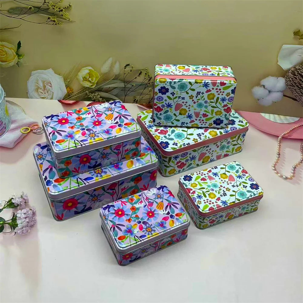 boîtes métalliques vintage fleur multicolore réutilisable rangement bijoux respectueux environnement