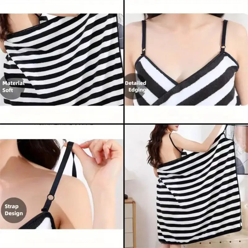 robe chambre rose rayée bretelles ajustables moderne féminine polaire douce rapide absorption