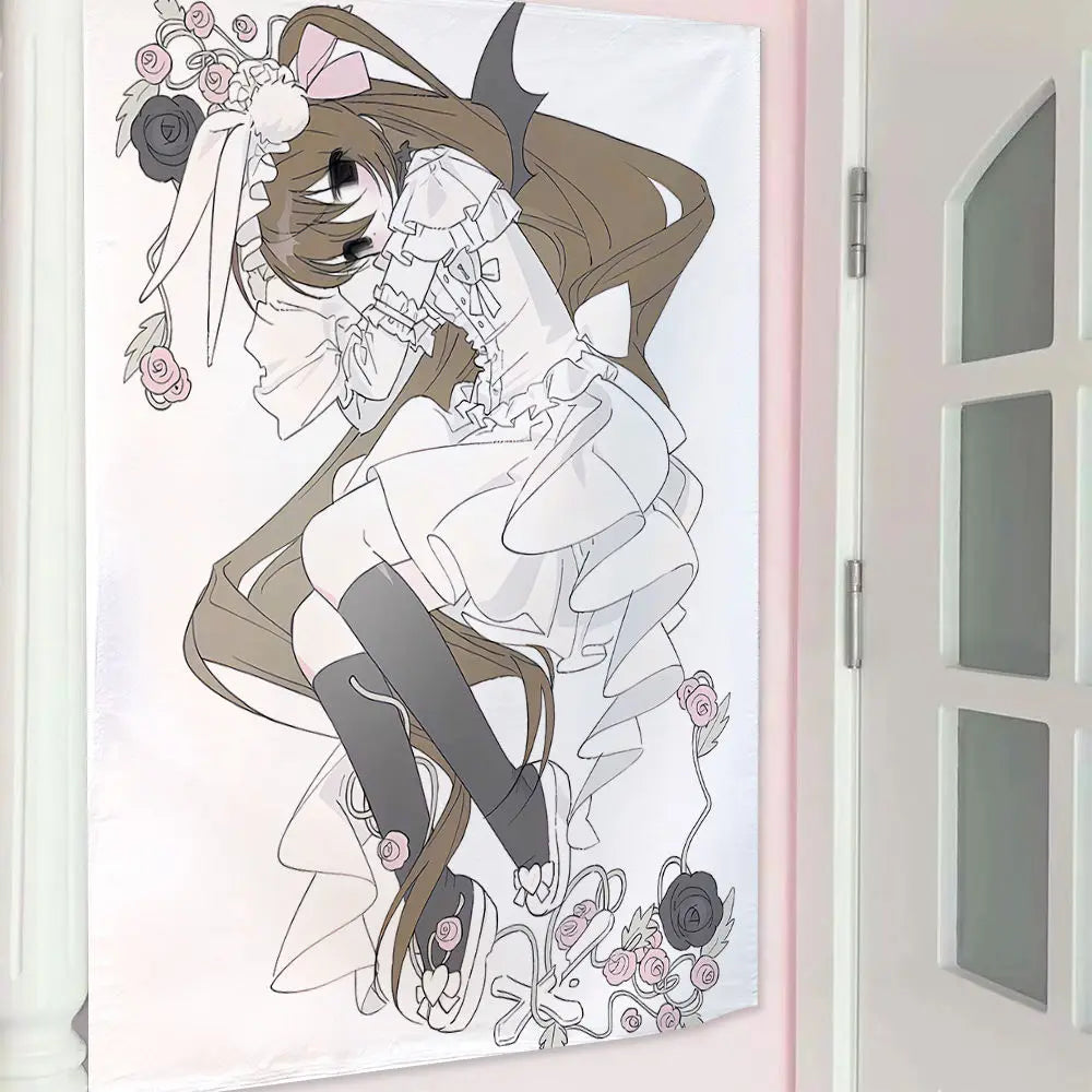 rideau mural dessin animé animaux personnages polyester coton blanc rose bleu gris noir clips