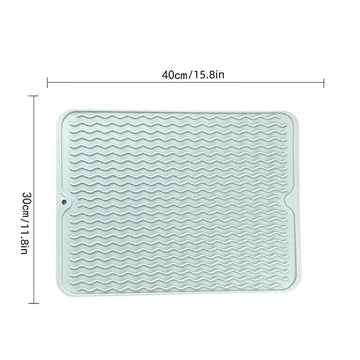 tapis cuisine silicone vert bleu gris moderne rayures ondulées assiette cônes baies 30x40cm