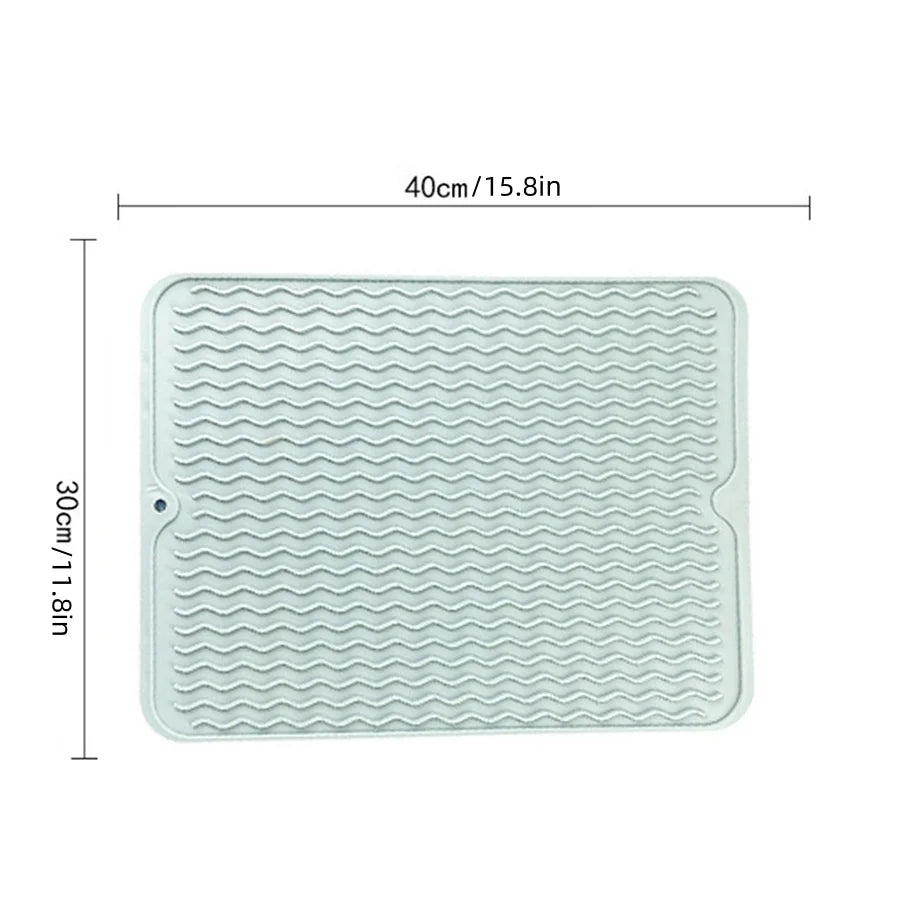 tapis cuisine silicone vert bleu gris moderne rayures ondulées assiette cônes baies 30x40cm