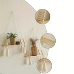 étagère suspendue bois naturel bois franges blanches boho chic fixée mur plantes décointérieurextérieur