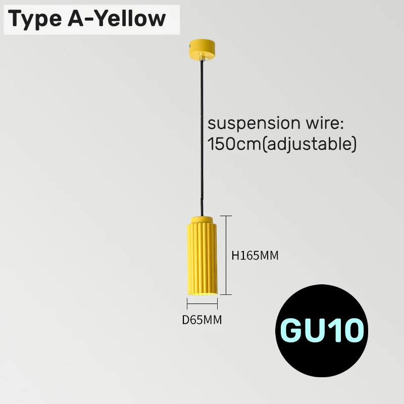 suspension lumineuse moderne blanc bleu orange rose jaune rayures verticales opaques gu10