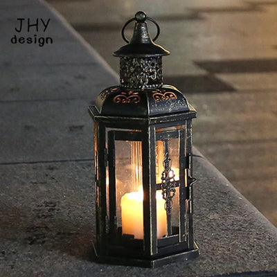 Lanterne suspendue vintage en métal noir avec verre trempé
