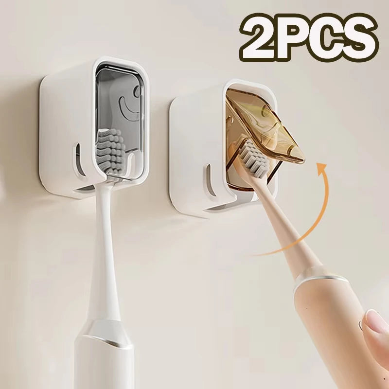 porte brosse dents transparent moderne adhésif sans perçage salle bain rangement anti poussière blanc
