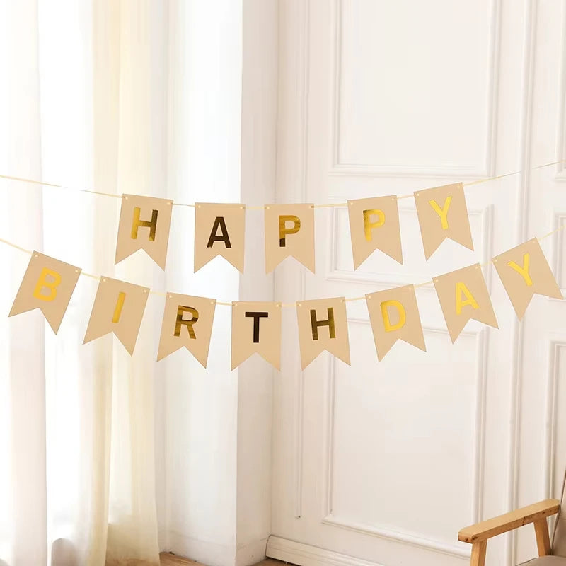guirlande fanions happy birthday doré lettres kraft papier festif décoration anniversaire enfants