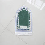 tapis prière musulman polyester antidérapant motifs floraux moderne bleu vert noir blanc usage maison