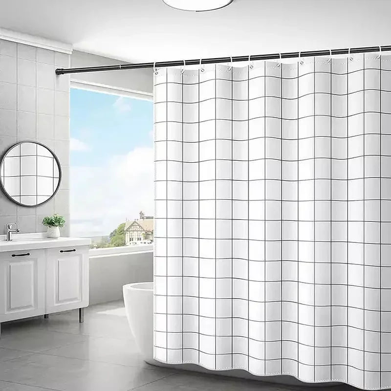rideau douche moderne gris blanc motif carreaux polyester salle bain imperméable
