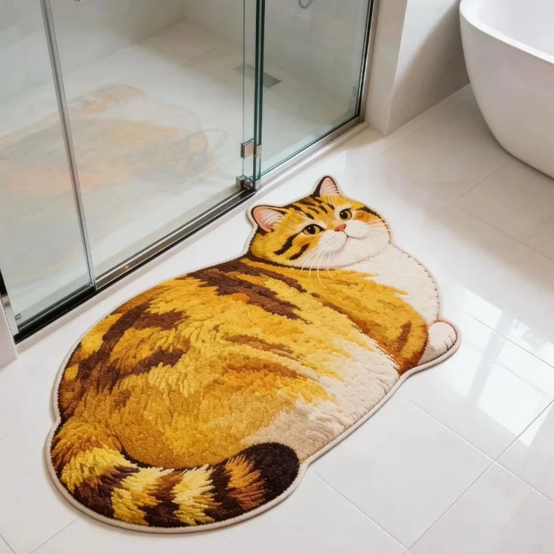 tapis bain chat imprimé orange marron gris multicolore salle bain antidérapant rapide absorption