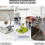 support cuisine multifonctionnel gris vert blanc moderne rainures cuillères fourchettes spatules
