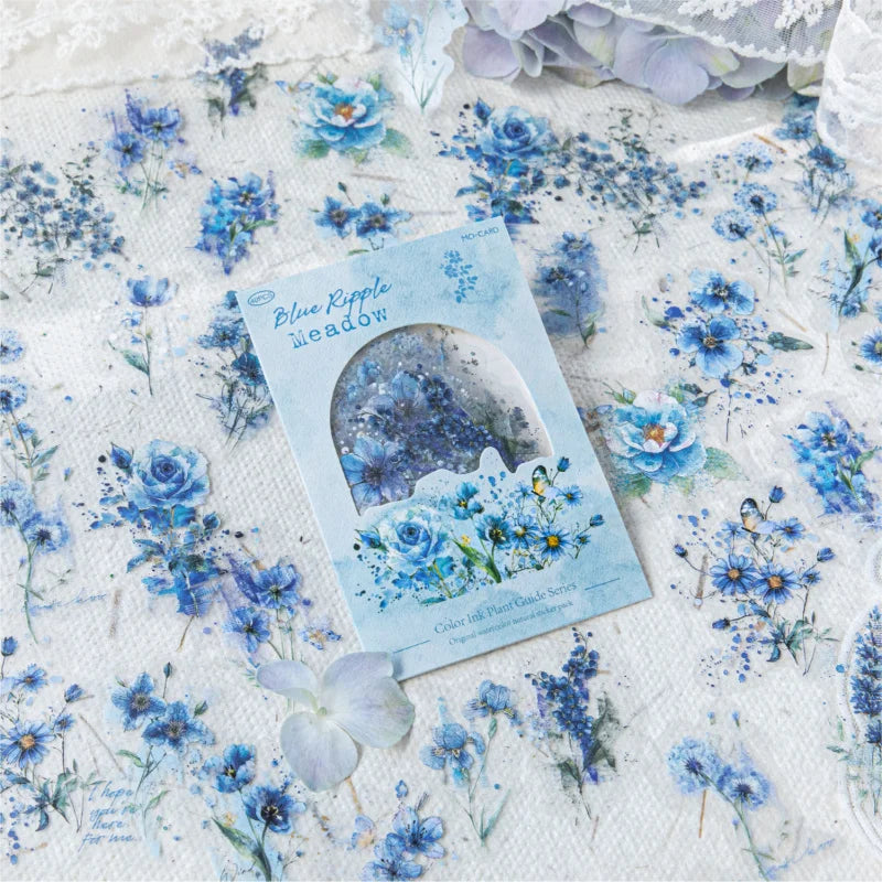 autocollants floral transparent vintage bleu rose blanc vert marron illustratif facile utiliser dimension 50mm