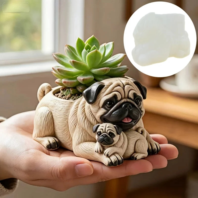 moule silicone cache pot forme chien réaliste sculpture plante succulente décoration jardin intérieur beige