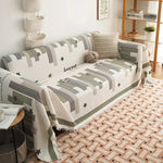 housse canapé grande taille rayures horizontales couverture salon moderne beige gris décorative
