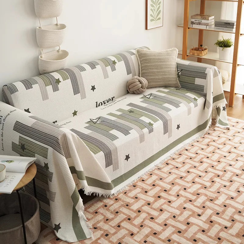 housse canapé grande taille rayures horizontales couverture salon moderne beige gris décorative