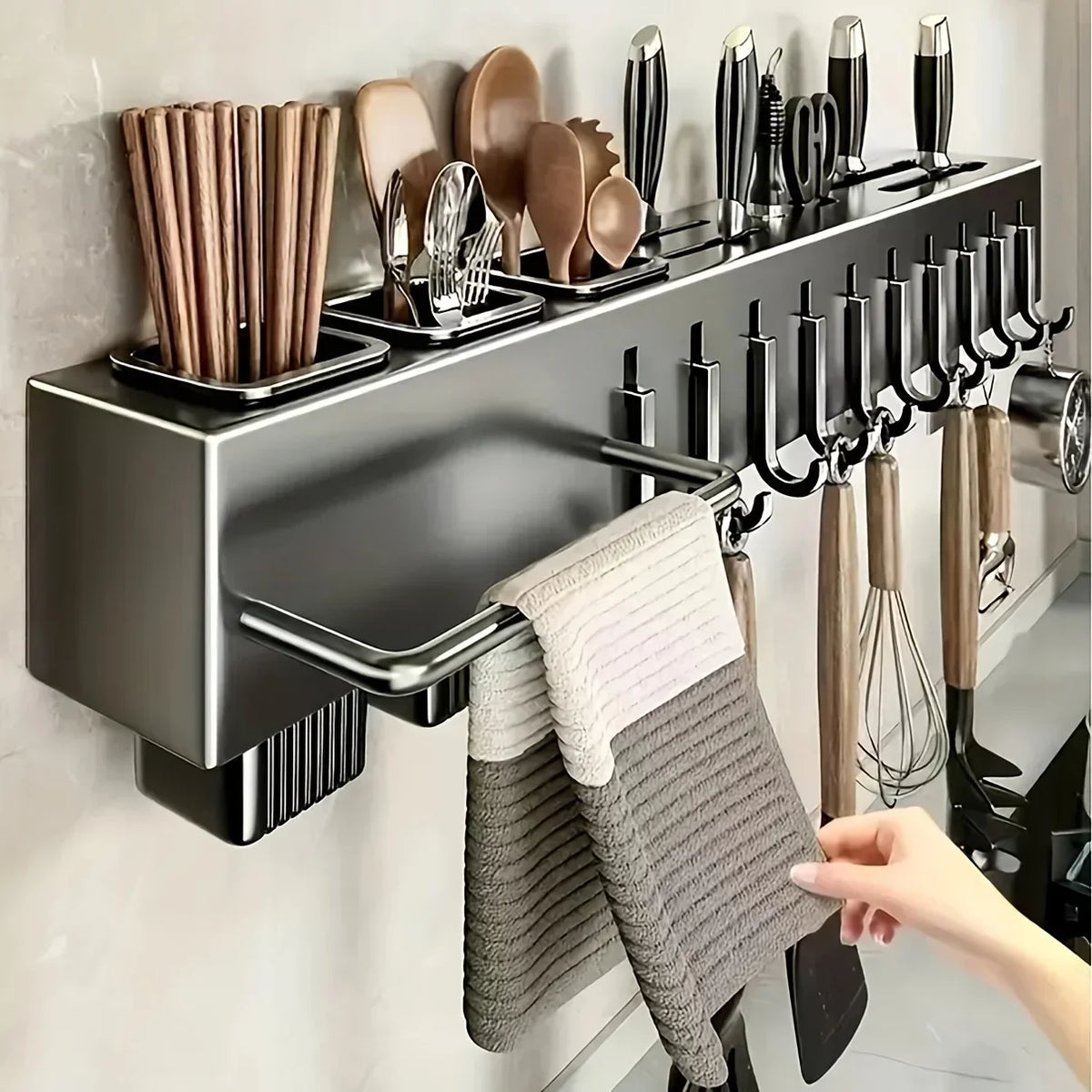 porte outils cuisine gris moderne porte couteaux fourchettes spatules pinces soufflets serviettes bpa free