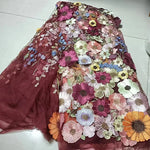tissu brocart fleurs reliefs multicolore rose bleu vert jaune blanc biodegradable longueur 150cm echangable