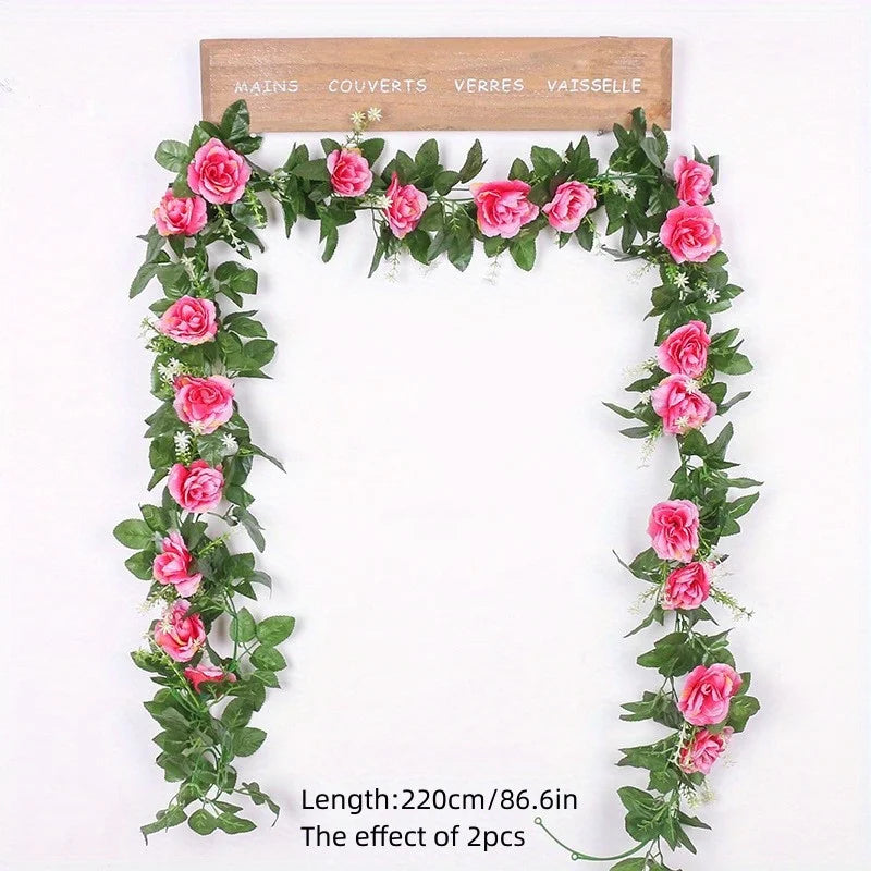 guirlande décorative fleurs roses blanches vertes intérieur mariage champêtre