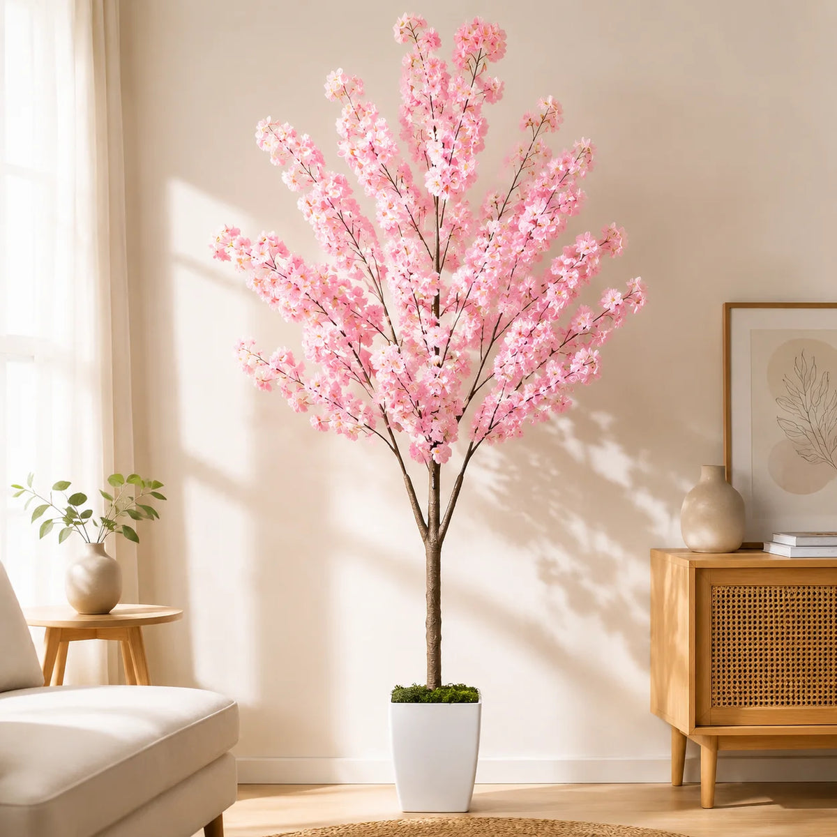 arbre artificiel fleurs rose clair moderne pot extérieur decoration maison jardins patios anniversaires