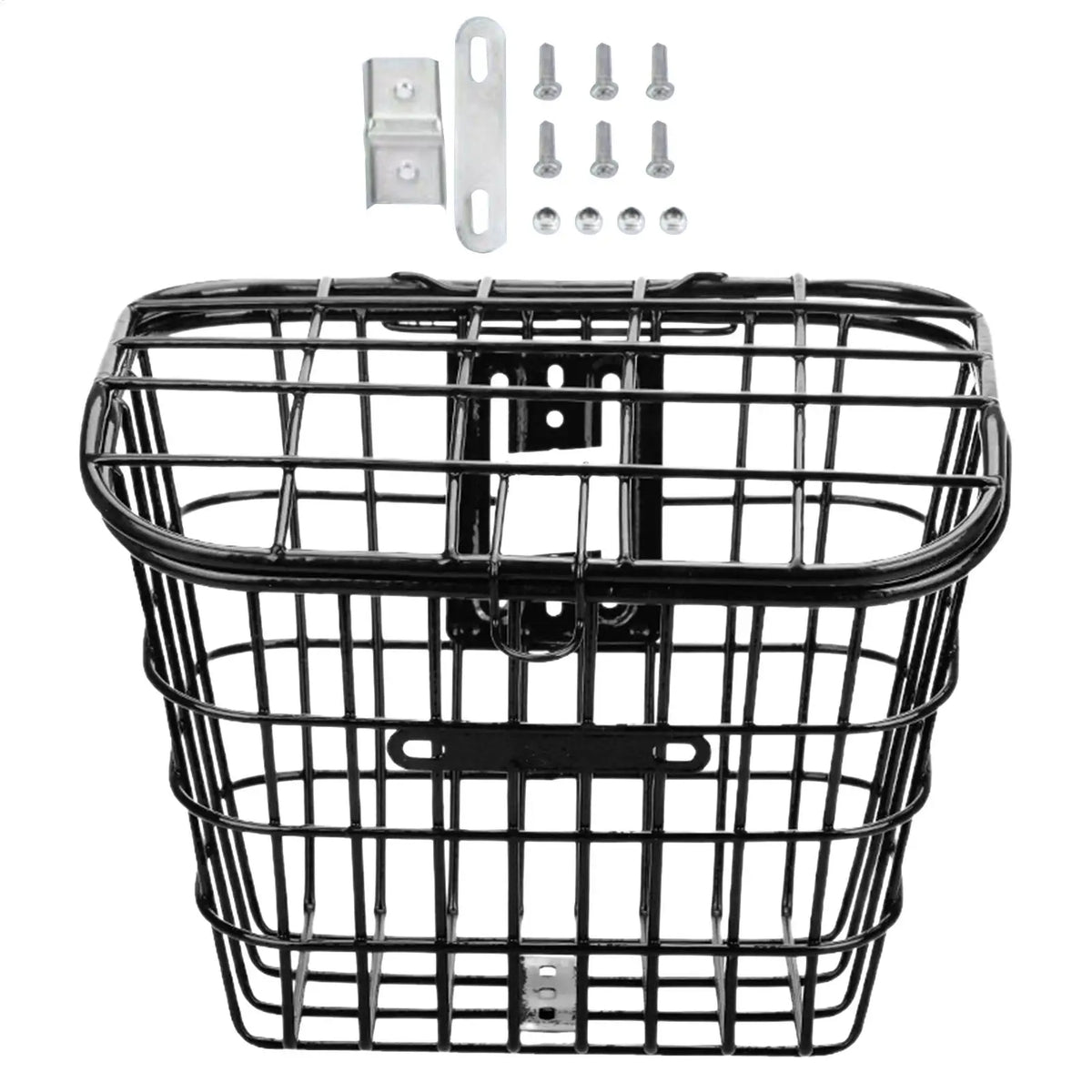 panier avant vélo acier noir couvercle treillis classique utilitaire fixations boulons