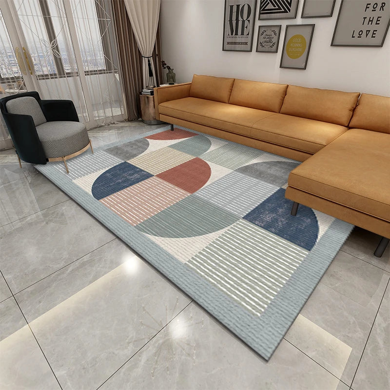 tapis géométrique moderne bleu clair gris rectangle polyester antidérapant durableextérieur chambre sdb commercialisée
