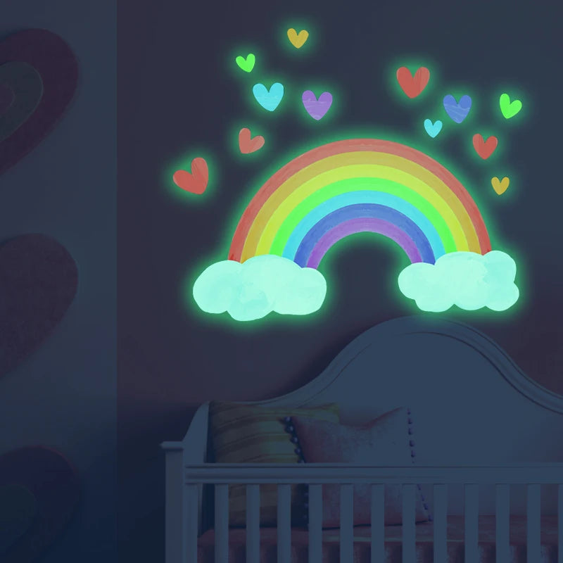 stickers muraux lumineux arc ciel nuages coeurs decoration enfantine adhésifs chambre enfants bricolage maison