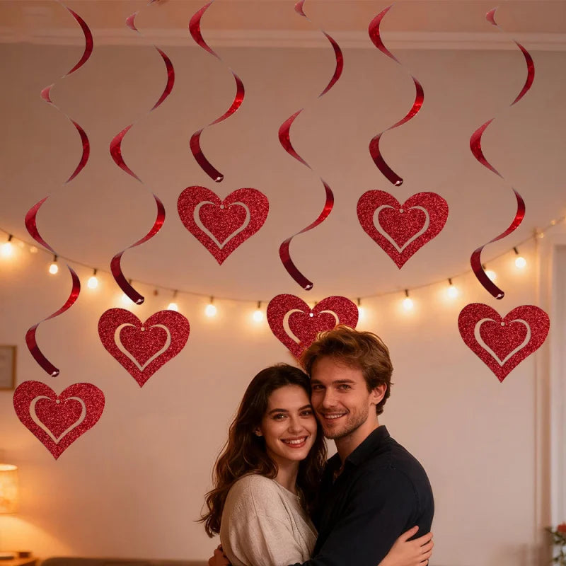 décorations suspendues saint valentin cœurs pailletés spirales festives mariage guirlande lumineuse romantique félicitations anniversaire