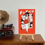 cartes postales pop art personnages japonais textes illustrations nourriture clips bois rouge blanc noir
