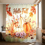 rideau douche automnal motifs citrouilles feuilles d'érable hello fall orange marron polyester tringle rideau