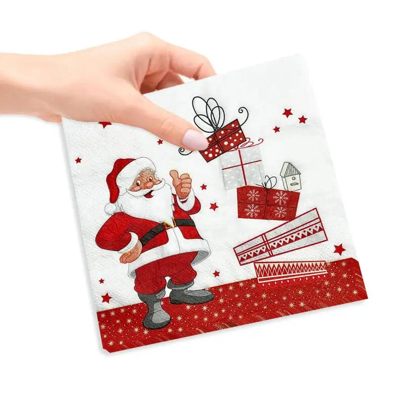 serviettes papier noel pere noel rouge blanc geometrique festives 16.5cm 6.5cm
