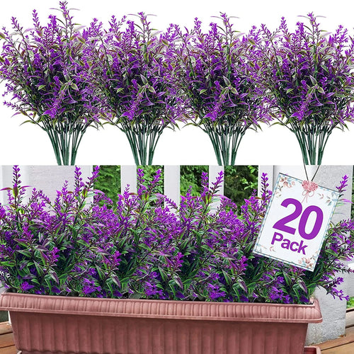 plantes artificielles violettes vertes feuilles fines fleurs petites rustiques extérieures jardinière suspendue porche maison
