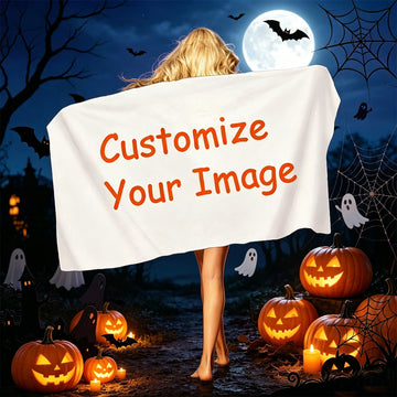 serviette personnalisable halloween chauvesouris fantomes citrouilles blanc moderne rapide machine