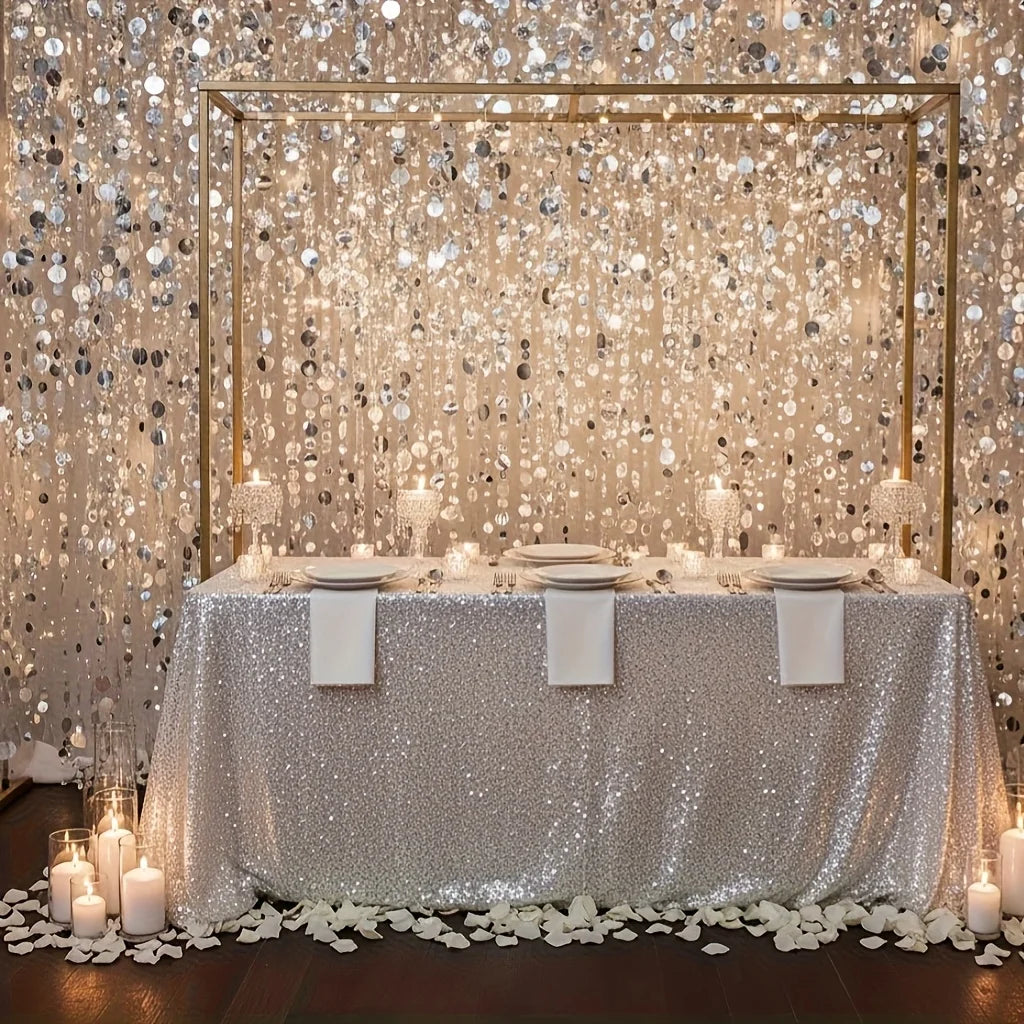 rideau paillettes argent blanc brillant decoration mariage anniversaire noel glamour