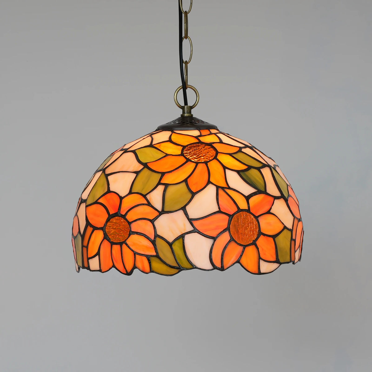 lampe suspendue tiffany fleurs stylisées multicolore rouge orange jaune vert noir adjustable chambre cuisine