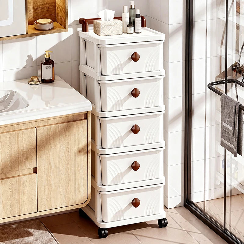 meuble rangement tiroirs roues blanc moderne rayures grises