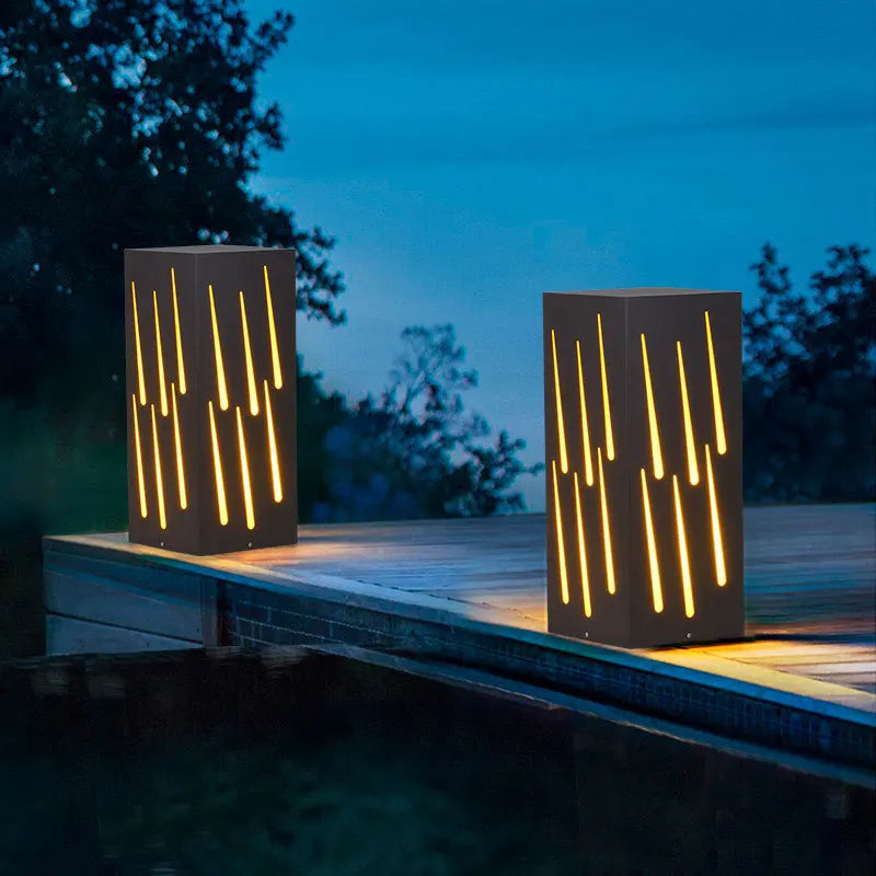 lampe solaire contemporaine noir doré lignes verticales ip65