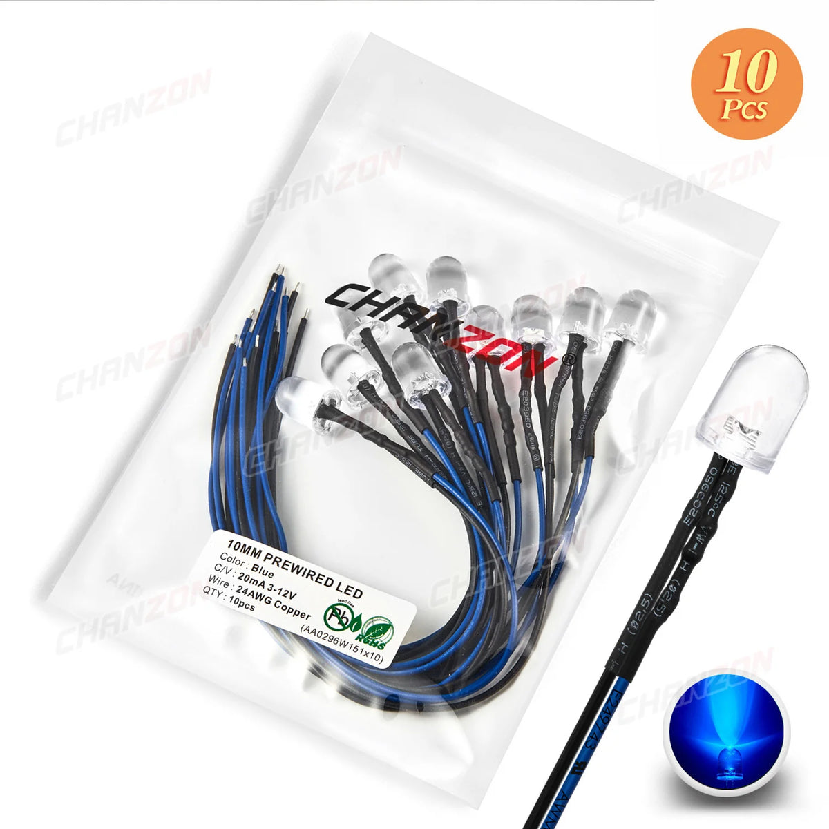 LED préamorties 10mm blanc rouge vert bleu jaune câble préinstallé résistance intégrée modernes