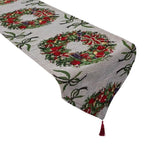 table noël chemin table motifs flocons rennes sapins tassel rouge vert festive decoration