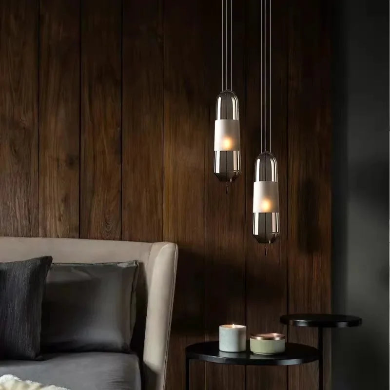 lampes suspendues modernes minimalistes gris fumé ambre transparent éclairage salon chambre étude
