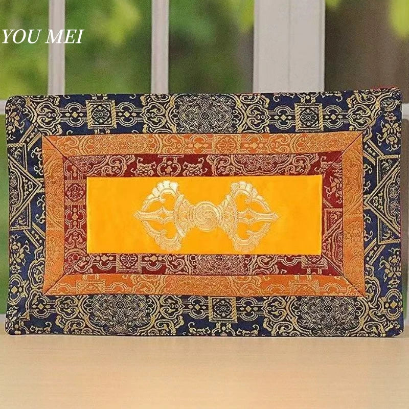 serviette table brodée ornements floraux orange bleu marine rouge classique fait main pâques table
