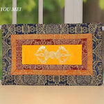 serviette table brodée ornements floraux orange bleu marine rouge classique fait main pâques table