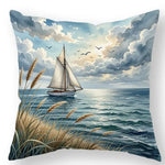taie d'oreiller motif plage bleu blanc moderne maison 40x40cm 45x45cm 50x50cm 60x60cm polyester peachskin