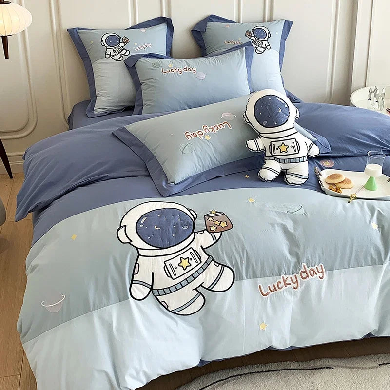 ensemble literie bleu astronautes étoiles lune enfants moderne doux coton hypoallergénique