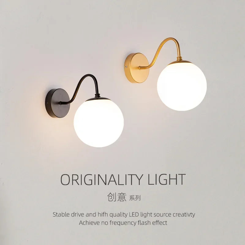 lampe murale moderne appliquée verre noir doré brillante chambre entrée fixée minimaliste lumière led