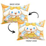 coussin cartoon lapin noeud papillon orange jaune bleu clair coeurs carottes 30x50cm 40x60cm 50x70cm