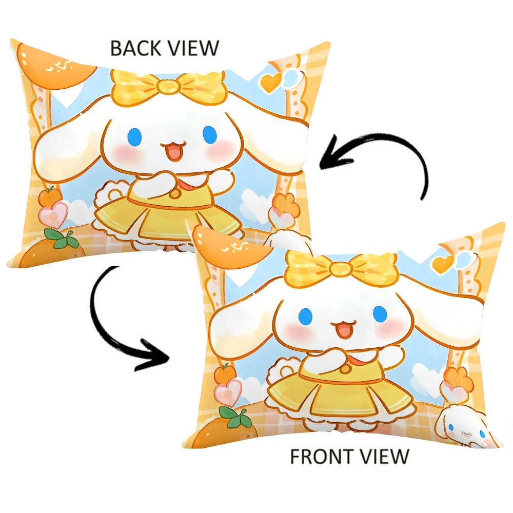 coussin cartoon lapin noeud papillon orange jaune bleu clair coeurs carottes 30x50cm 40x60cm 50x70cm